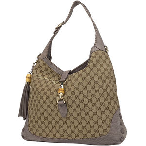 Gucci New Jackie Line GG Pattern Shoulder Bag Bamboo Fringe GG Canvas Beige